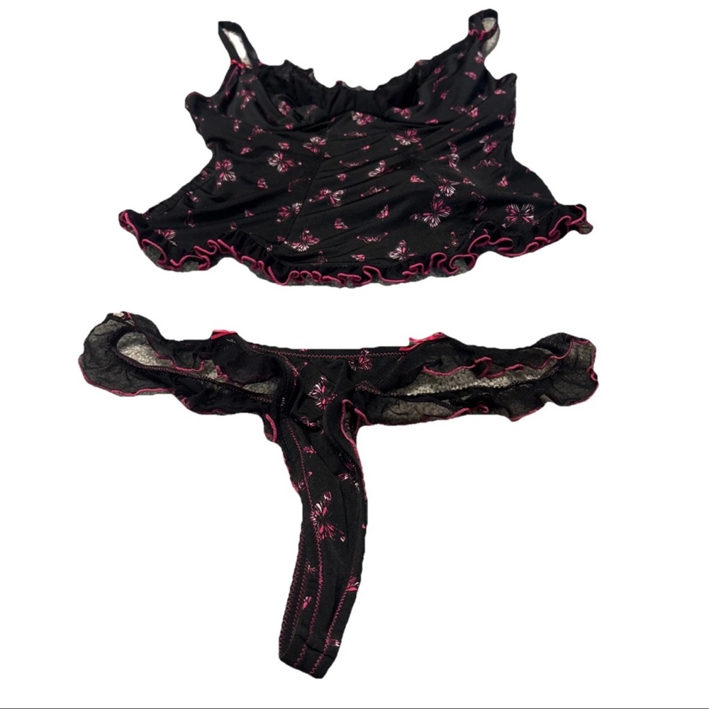 Victoria's Secret Butterfly VTG Corset Top Satin Lingerie Silky Thong Pajama Set